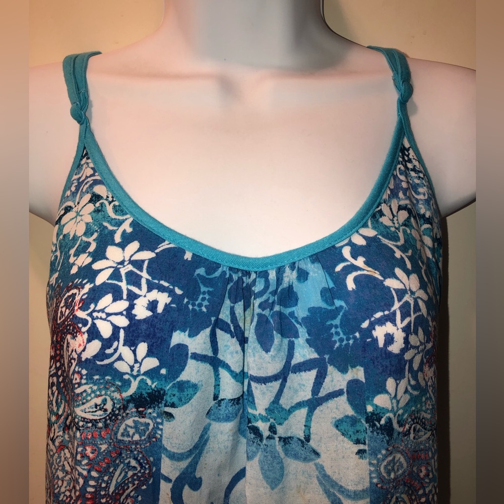 IN BLOOM- Aquablue mixed print TANK DRESS MINI - Picture 2 of 7